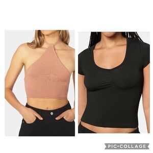 NWT WeWoreWhat COTTON BLACK JERSEY RUCHED TEE
& Canvas KNIT HALTER TOP XS Bundle